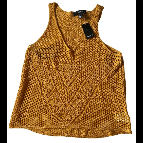 Forever 21 Tops - 🆕Forever 21 - Crochet bohemian open knit tank in Mustard